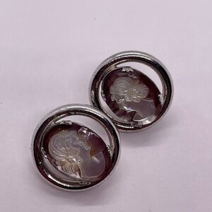 Vintage Mother of Pearl Cameo Sterling Screw-back Earrings- Signed Sorrento
